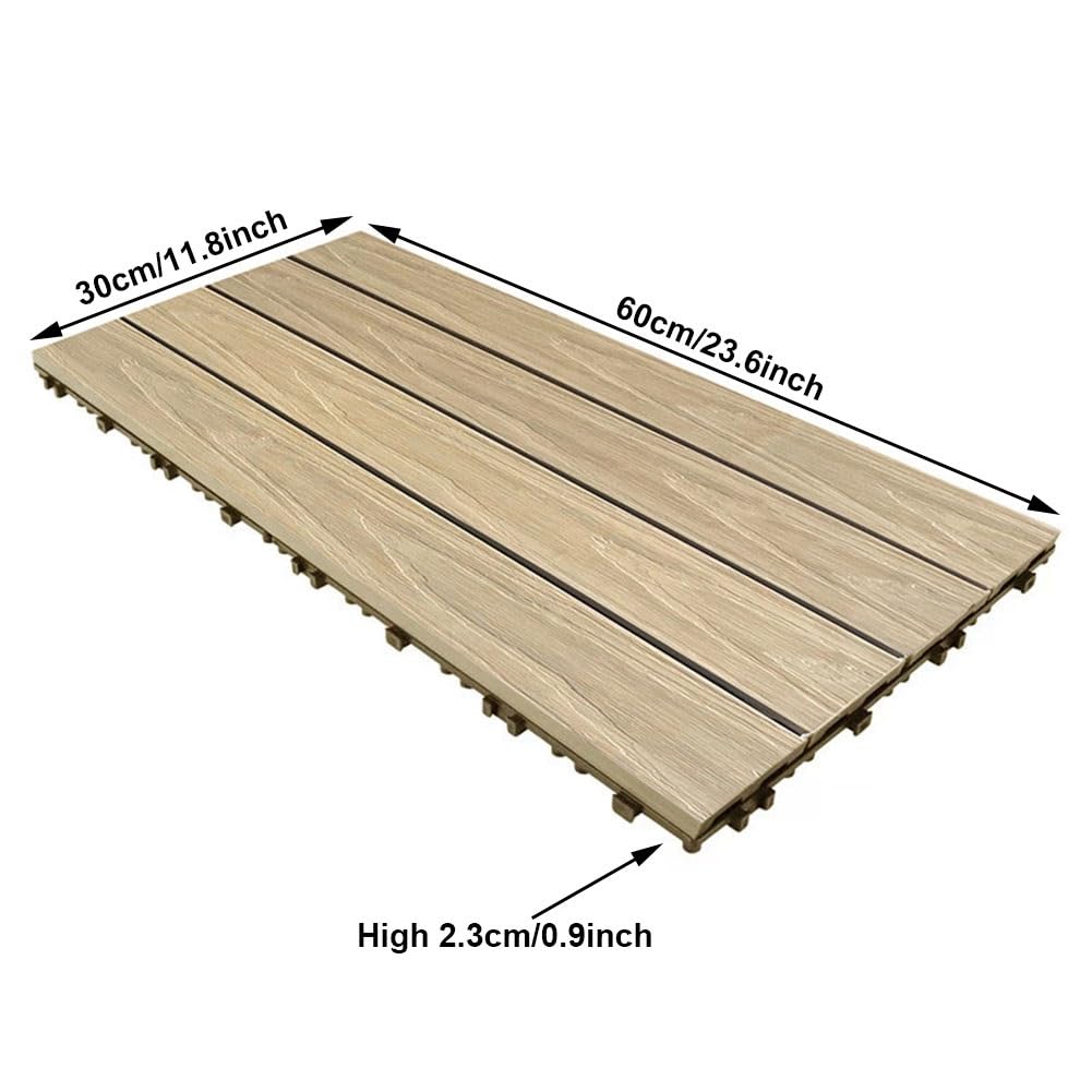 1/6/12 Pièces Dalles de Terrasse de Patio 30x60 cm, Caillebotis Exterieur Dalle en WPC À Clipser Antidérapant Imperméable, 6 Pièces/1㎡ pour Rénovation Porche Arrière-cour(Beige,1)