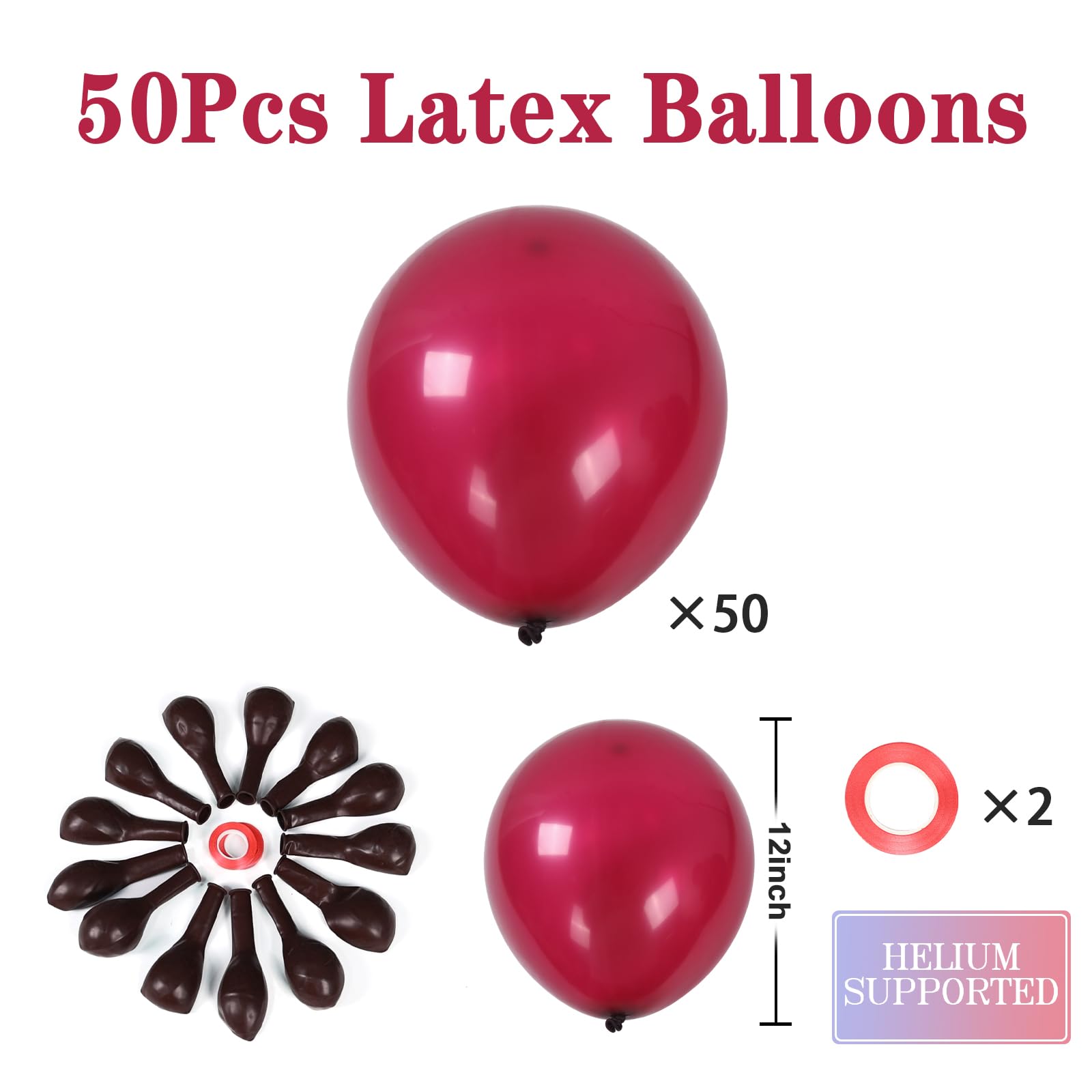 Wayfun Ballon Bordeaux 50pcs, 30cm Ballons Anniversaire Bordeaux Ballon Rouge Bordeaux, Helium Ballons de Baudruche en Latex pour Mariage Decoration Anniversaire Baby Shower Bapteme Graduation Fete - 3
