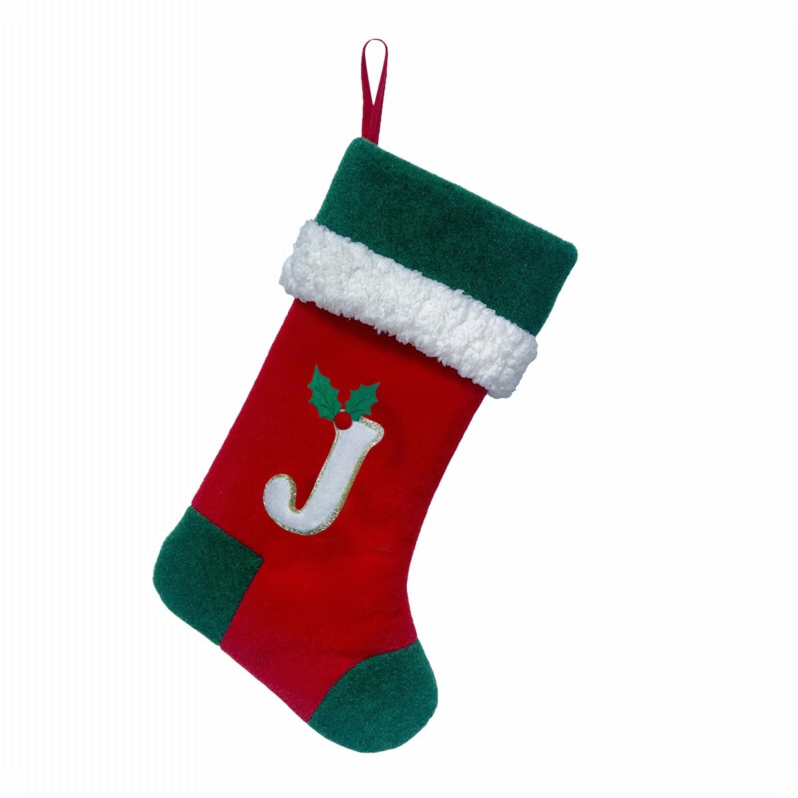 18 Inches Monogram Christmas Stockings With Letters Large Soft Christmas Stockings Red Velvet With White Soft Plush Cuff For Christmas Xmas Tree Holiday Fireplace Family Decor Gifts (J)
