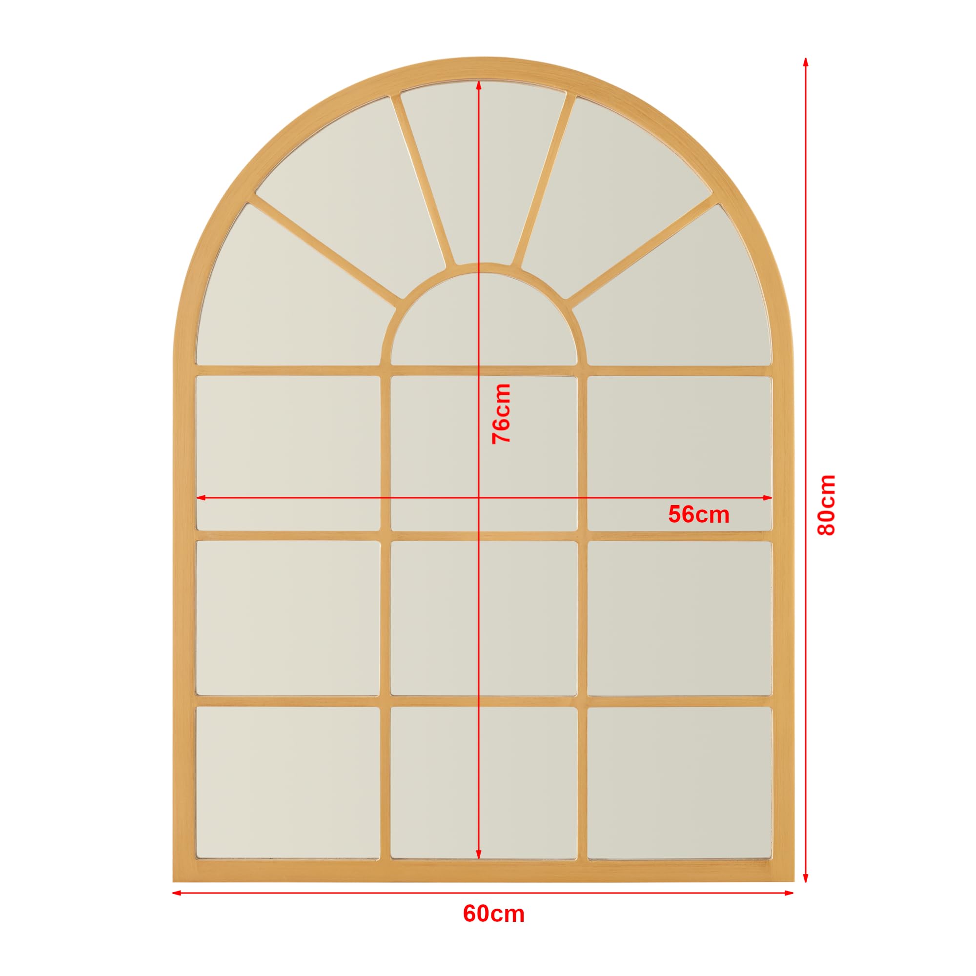 [en.casa] Espejo de Pared Espejo Cuadriculado en Forma de Ventana de MDF para Salón Dormitorio Decoración 80 x 60 cm - Dorado