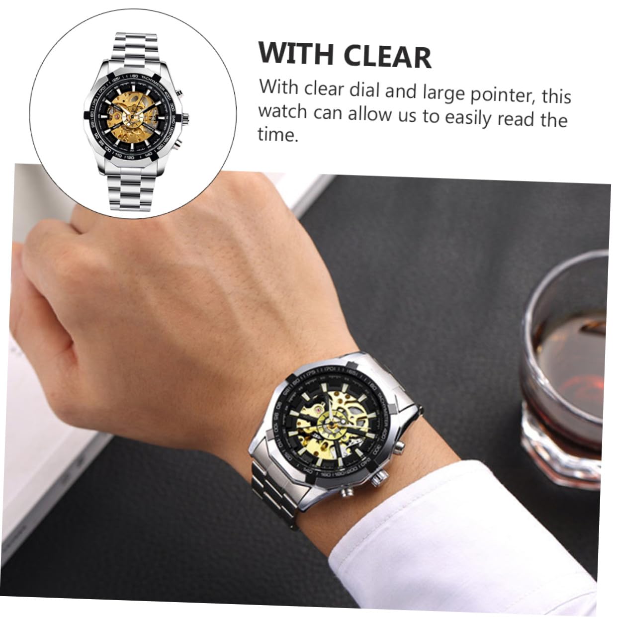 Reloj Mecánico Esqueleto Automático Luminoso para Hombre de Negocios | Aleación de Zinc, Resistente al Agua, Gran Aguja, Estilo Elegante, Ocasión, 1 Pieza