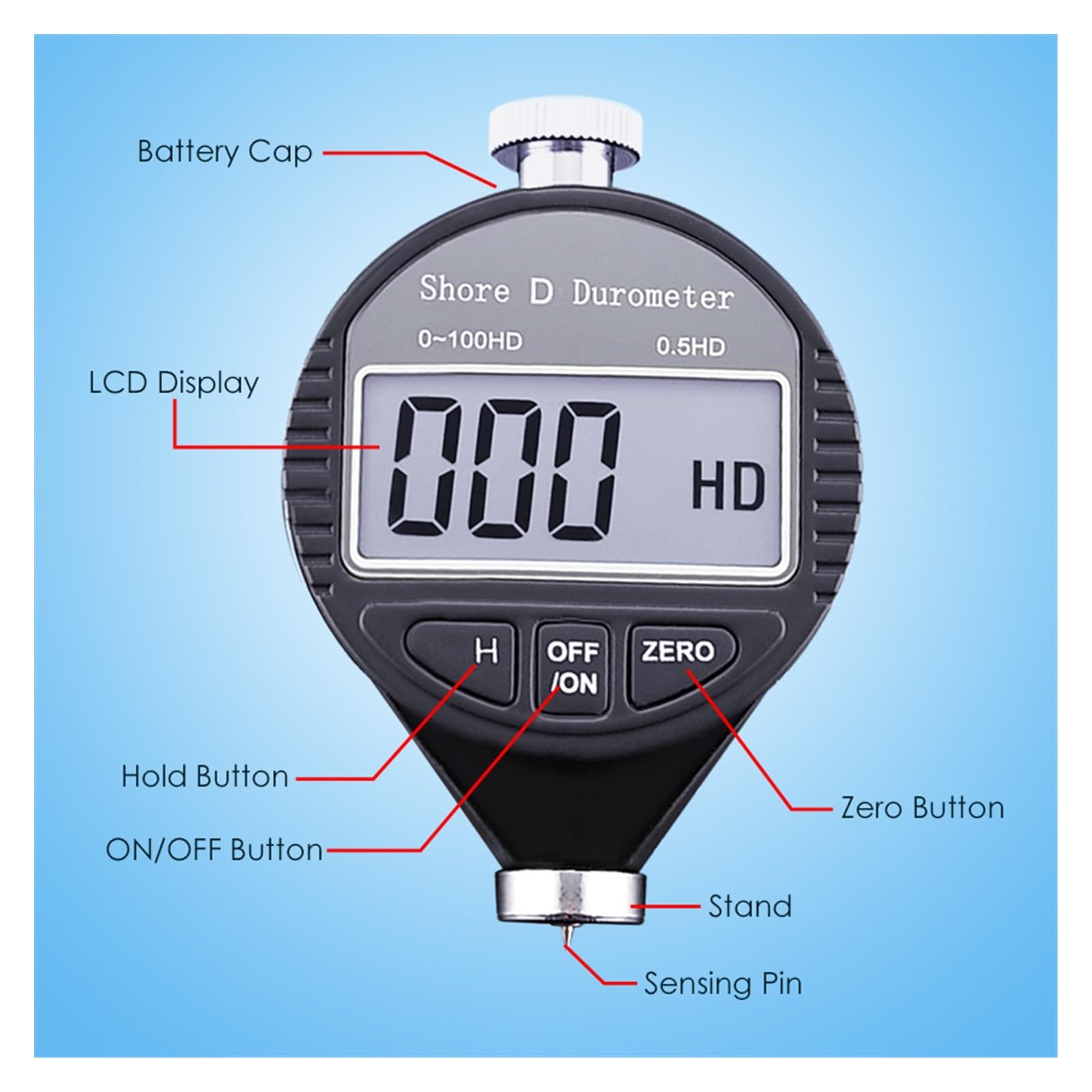 Probador de Dureza, Medidor de dureza durómetro Digital Shore D tamaño bolsillo con LCD for caucho y plástico como suelos, bolas bolos