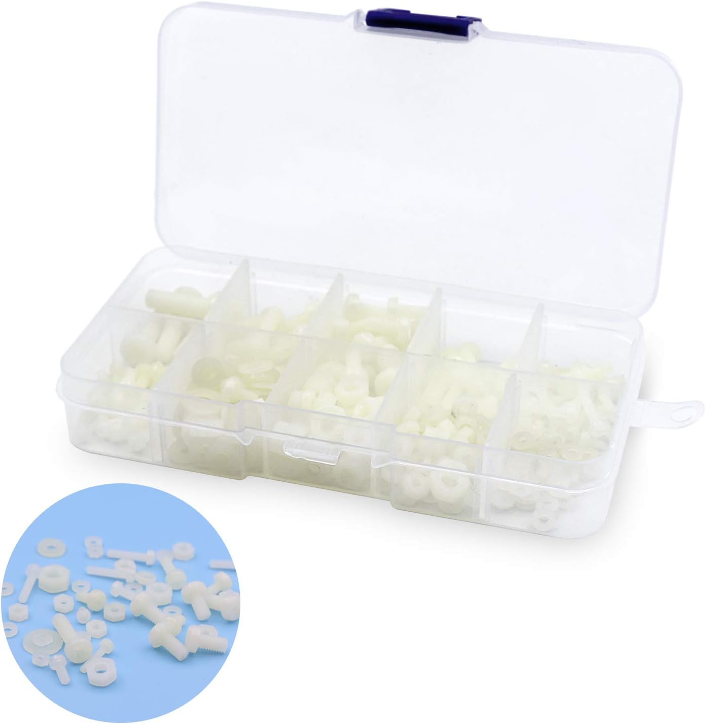 Loscrew 270Pcs M2 M2.5 M3 M4 M5 Nylon Screw Nut Washer Hex Nylon Screws Assortment Kit for DIY Electrical Circuit Board Mounting Hardware Kit