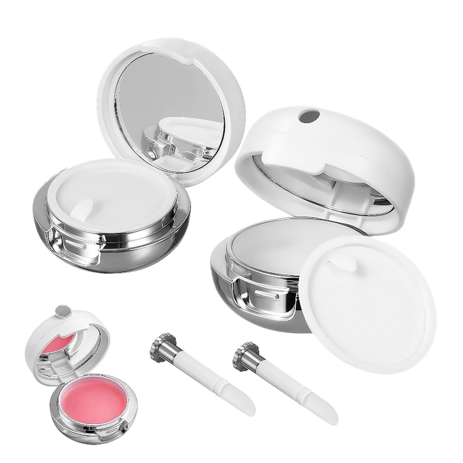 2 Pack Empty Lip Balm Jars with Mirror and Silicone Lip Brush Refillable Lip Mask Containers Portable Lipstick Pots for DIY Lipstick Cream Travel Home