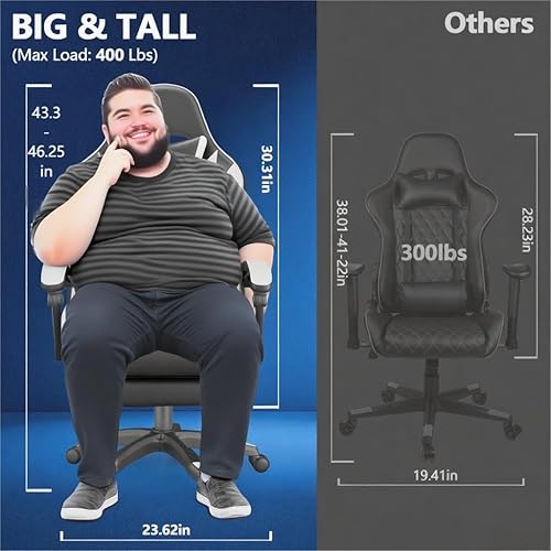 Miniatura 3 de Mr IRONSTONE Silla para videojuegos, silla de computadora con soporte lumbar de masaje y reposapiés ajustable en altura, silla de juego con asiento