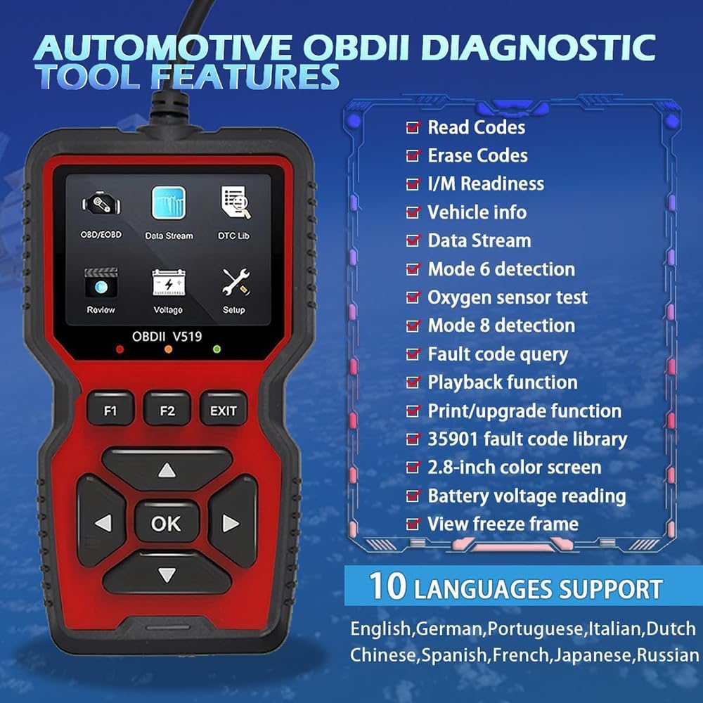 Escáner OBD2 para Coches para SsangYong Korando Actyon Rexton Rodius Turismo, Lector de Códigos de Error, Detector Fallos Cóche, Borra Check Engine, Plug & Play Pantalla Clara,A