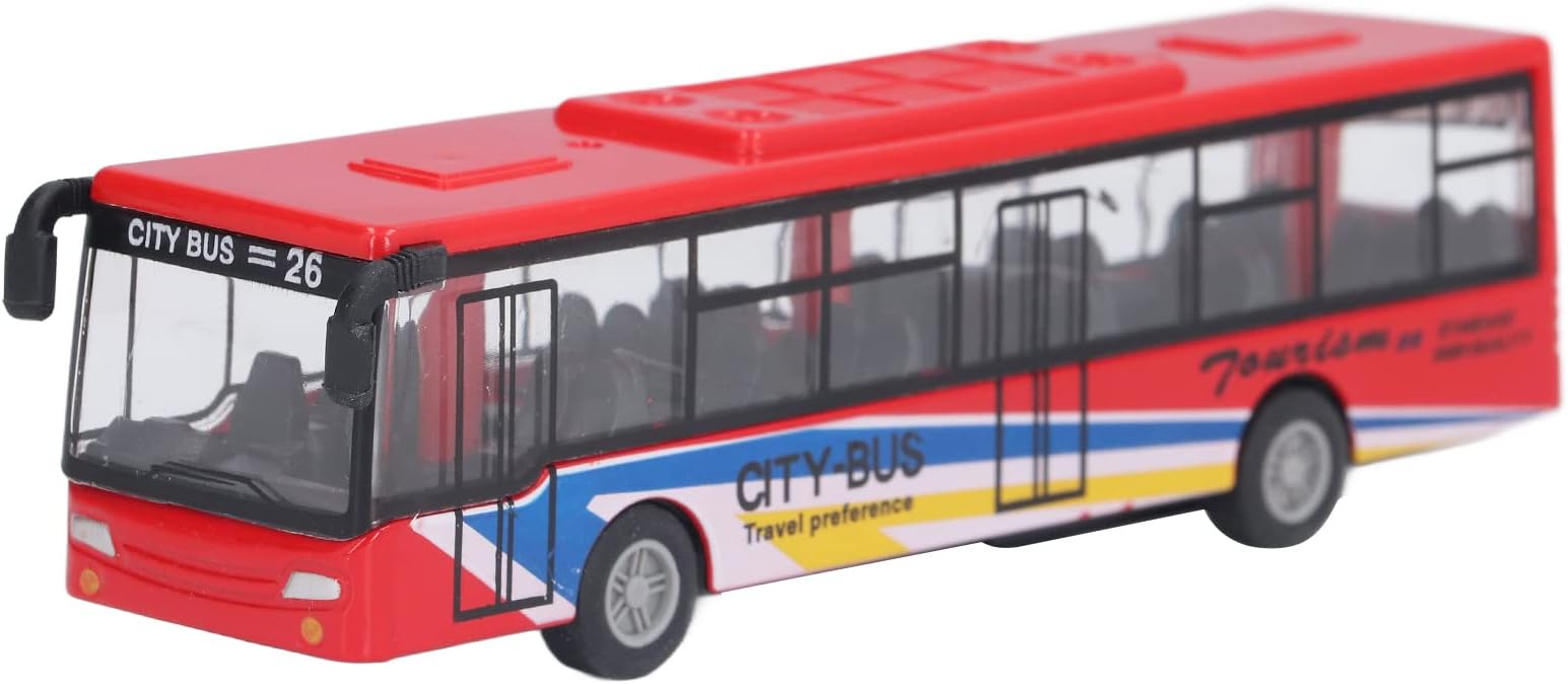Dilwe Bus Model Toy, Alloy and Plastic Bus Model Toy Portable City Gift for Kids Above 3 Years Old