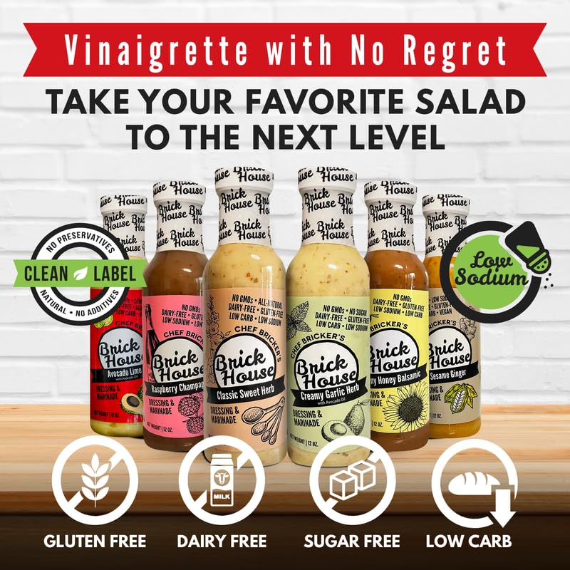 Brick House Low Sodium Salad Dressing, 6pk Balsamic Vinaigrette & Avocado Ranch Dressing, Vegan Option for Health-consci