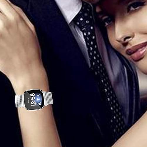 Vista 6 de Maxjoy Compatible con correas Fitbit Sense/Versa 3, correa de metal de acero inoxidable Versa3 con funda protectora compatible con reloj Fitbit