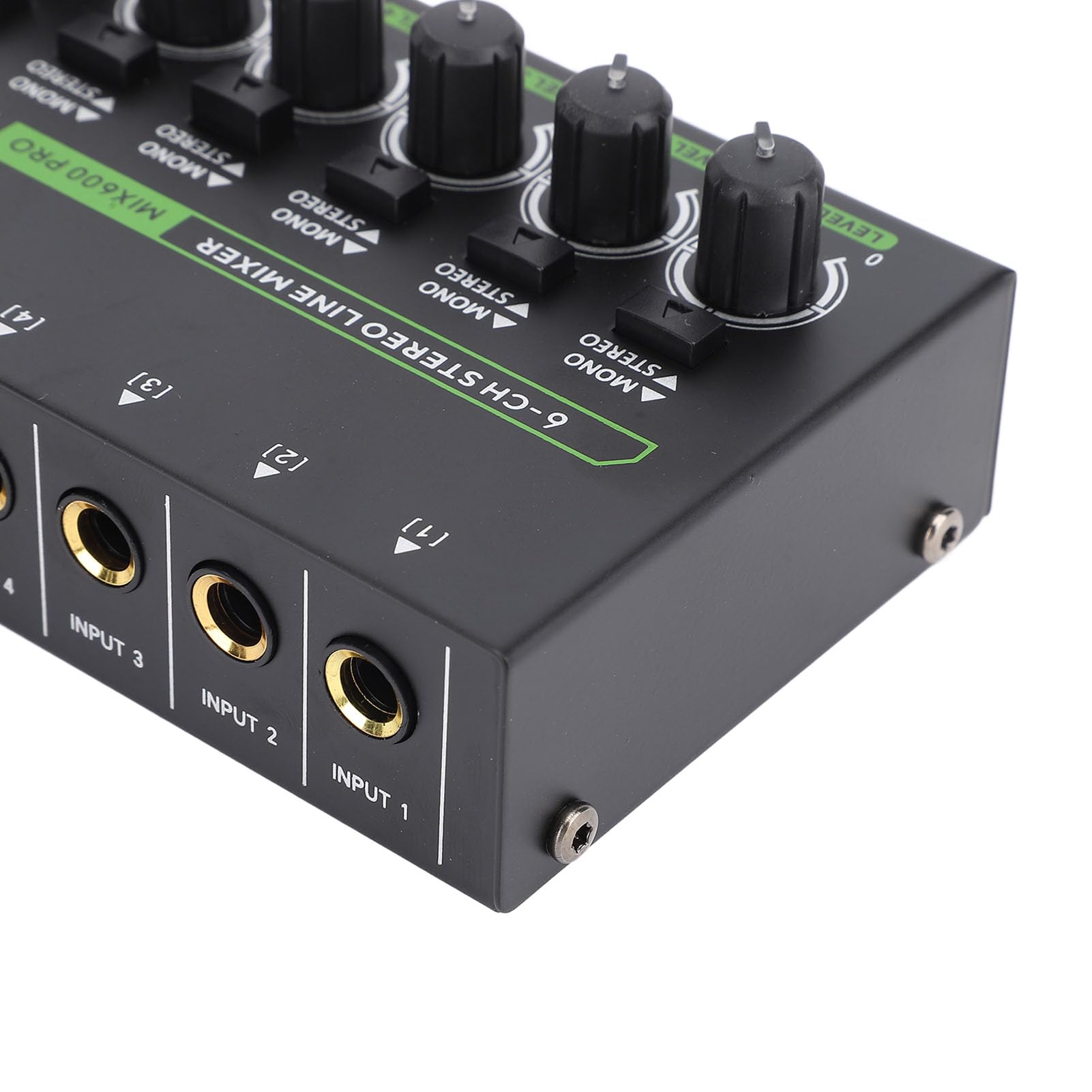 Mixer a 6 Canali - Mixer Audio Stereo Mini 6, Basso Rumore per Sub-mixing di Precisione, Mixer di Linea Stereo Ideale per Microfoni, Chitarre, Bassi, Palco, Porta da 6,35 Mm