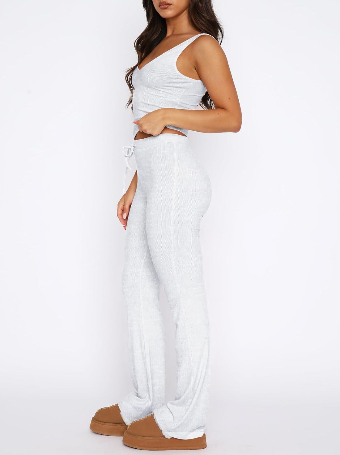 EZBELLE Womens Lounge Sets Shirts Deep V Neck Pajama Sets Summer Tank Tops Ribbed Knit Pjs 2 Piece Outfits Clothes 2026 - Image 2