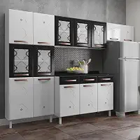 Cozinha Completa 14 Portas 2 Gavetas 5 Vidros Mirage New Telasul Preto
