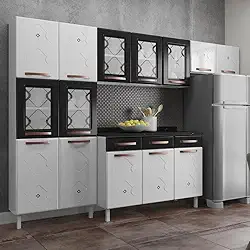 Cozinha Completa 14 Portas 2 Gavetas 5 Vidros Mirage New Telasul Preto