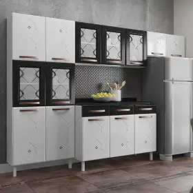 Cozinha Completa 14 Portas 2 Gavetas 5 Vidros Mirage New Telasul Preto