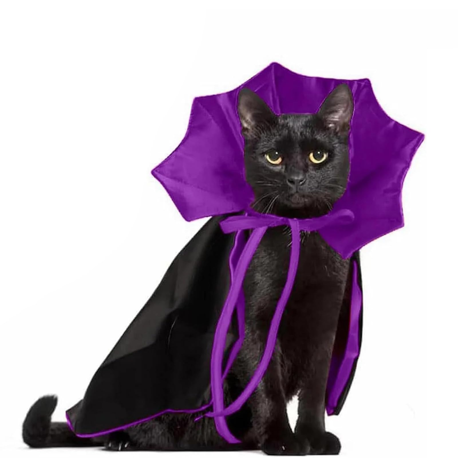 Qiansail Cat Cape Vampire Cloak Halloween Dog Costume Pet Cosplay Apparel Outfit Decor Accessories for Puppy Kitten (Black&Purple)