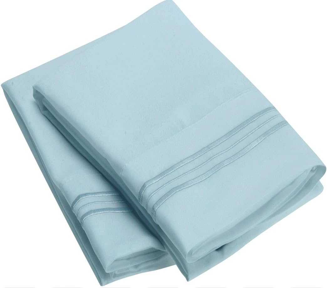 Standard Pillowcase Set Baby Blue- 1800 Double Brushed Microfiber Bedding - Wrinkle, Stain, Fade Resistant - Soft and Durable - All Season (Set of 2 Standard Size, Baby Blue)