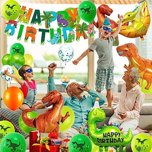 Image of Dinosaur Birthday Party Supplies, Dinosaurs Party Decorations 2 Year Old Foil Balloons for Boys and Girls,Include Balloons, Foil Balloons,Banner,Cake Topper