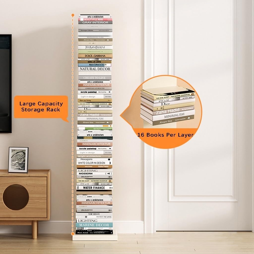 Amazon｜ホワイト 8 段メタルスパインブックタワー、整然と配置された