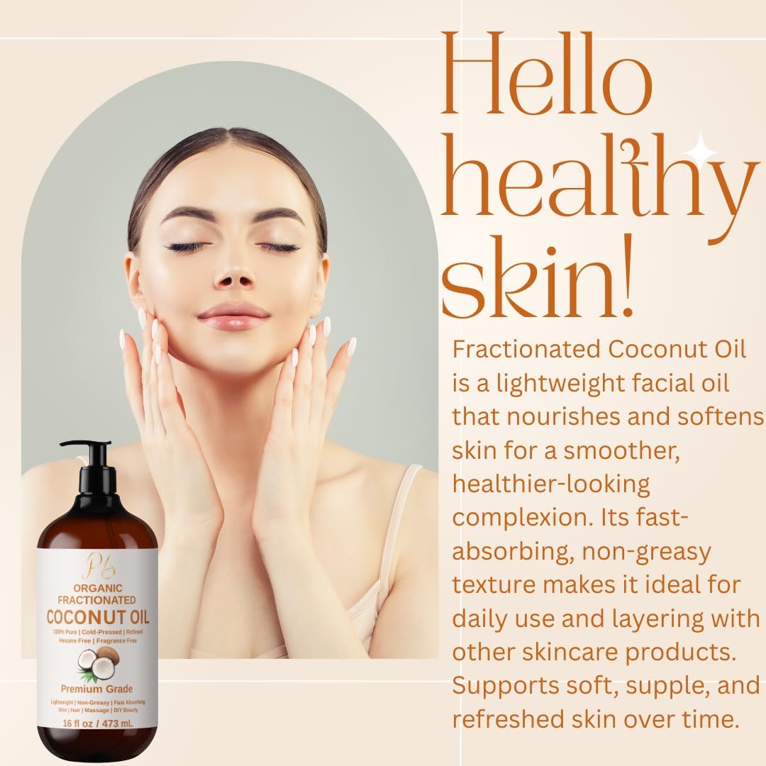 Organic Fractionated Coconut Oil, 16 fl oz Glass Bottle | 100% Pure & Natural, Lightweight, Coconut Oil for Skin, Hair & Body | Carrier Oil for Essential Oils, Massage & DIY Blends - Image 5