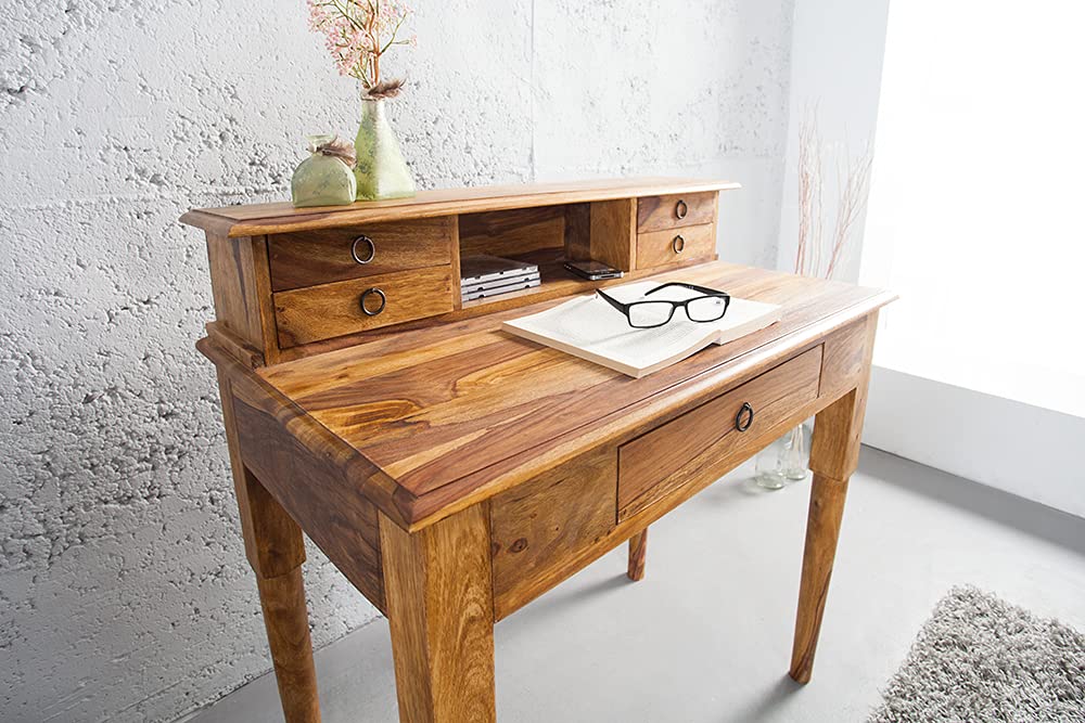 Invicta Interior Exklusiver Sekretär Hemingway M Sheesham Stone Finish Massivholz 90 cm Schreibtisch Tisch Holztisch