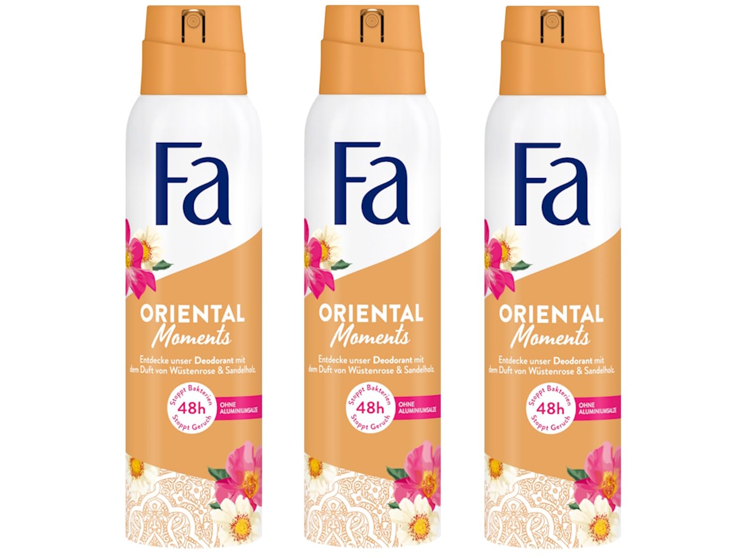 Oriental Moments Deodorant Spray (3 x 150 ml), Deodorant with the Delicate Fragrance of Desert Rose and Sandalwood, Deodorant without Aluminium for up to 48 Hours Deodorant Protection, Leaves No