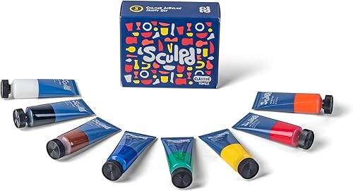 Sculpd Juego de pintura acrílica, 8 tubos de 0.7 fl oz de acrílico de color premium, cuerpo pesado y colores vibrantes, pintura sobre arcilla seca