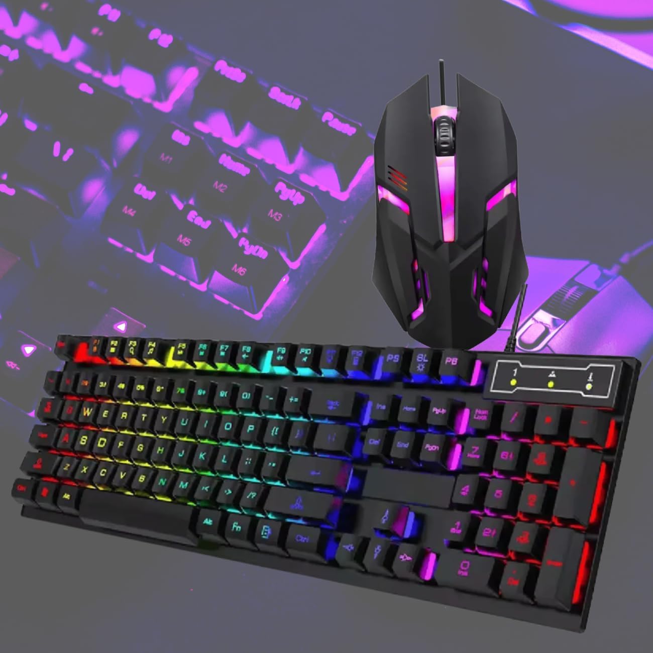 Kit Teclado e Mouse Gamer LED Lehmox LEY-2074, Iluminação RGB, Conexão USB Plug & Play, Preto