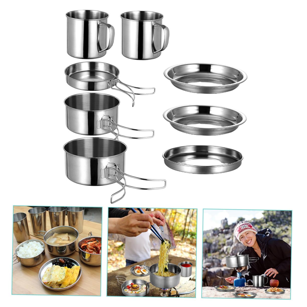 Tragbares Camping Kochset 8 Stück Aus Edelstahl Mit Tasche Outdoor Kochgeschirr Für Picknick Wandern Und Grillen