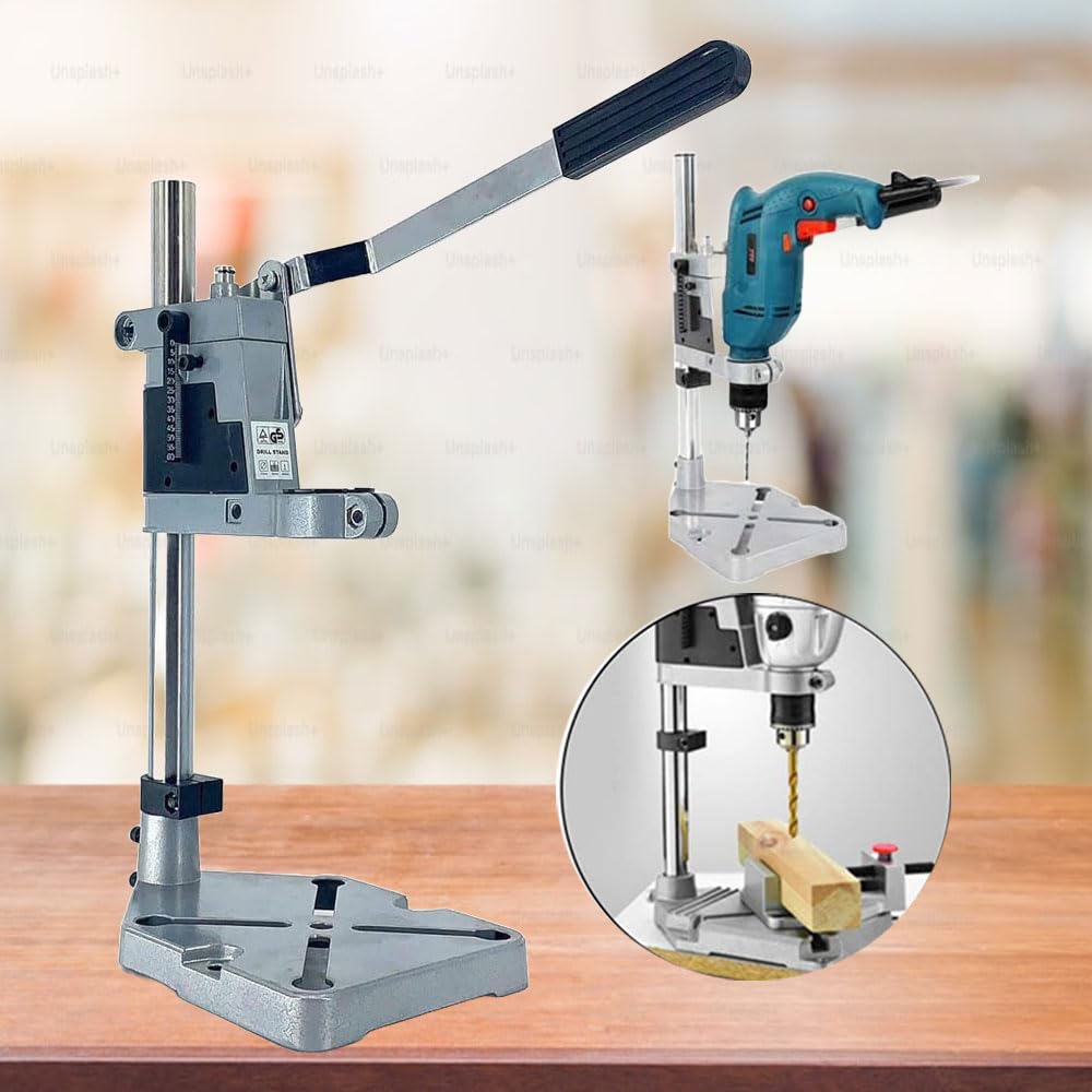 Galaxe Drill Press Stand For Hand Drill, Adjustable Bench Clamp Drill Press Floor Stand Workbench Repair Tool for Drilling Collet Workshop,Single Hole Aluminum base (for Small Jobs)