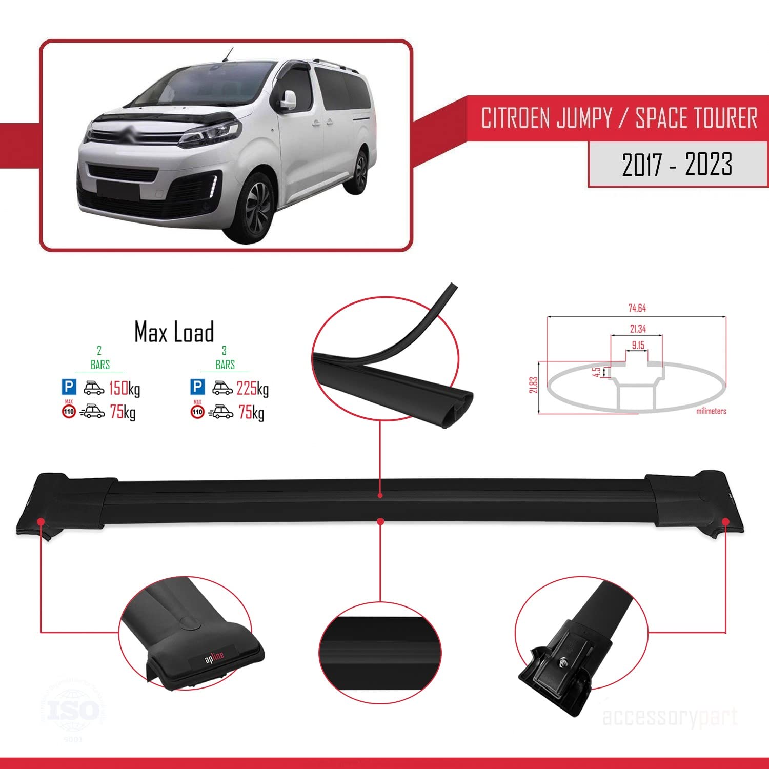 Kompatybilny z Citroen Jumpy - Space Tourer 2017-2024, bagażnik dachowy, model Fly, bagażnik dachowy, czarny