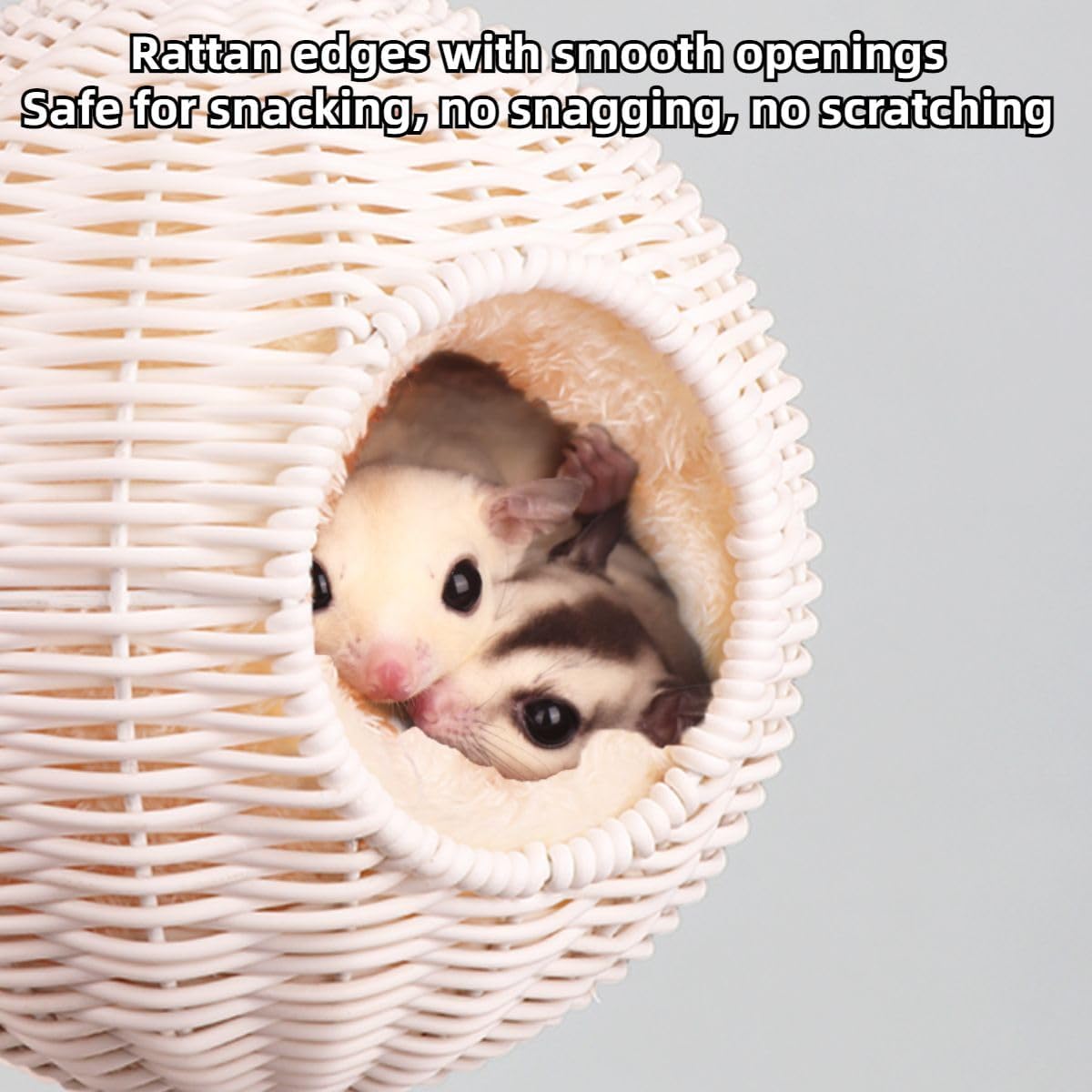 Sugar Glider Woven Spherical Nest for All Seasons Small Animal Bed Nest Hanging Hammock Bed Comfortable Fit Squirrel Sugar Glider Gerbil Rat Hamster Bird Parrot (White)