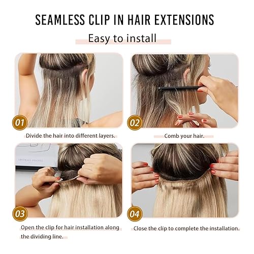 Miniatura 4 de 8 extensiones de cabello real con clip, color negro, extensiones de cabello humano Remy liso de alta calidad para mujer de doble trama grueso para