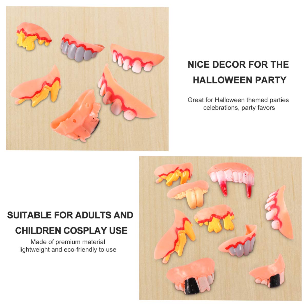 Lot De 10 Fausses Dents Halloween – Prothèses Dentaires Effrayantes Pour Fête, Cosplay Ou Bal Masqué