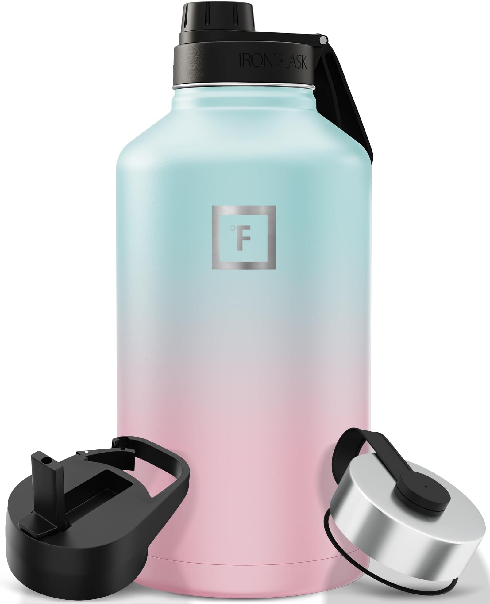 Camping & Hiking Hydration Flask with Spout, Wide Mouth Insulated Stainless Steel Sports Water Bottle - 64 oz Bubble Gum