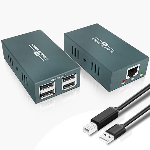 USB Extender Over Ethernet with 4 USB 2.0 Ports, 50 m (165 ft)
