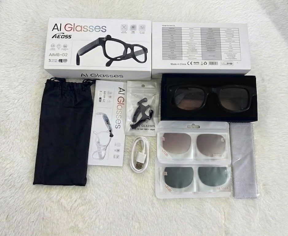 Image of Aeoss AI Video Smart Glasses for Men & Women- Object Recognition, Real-Time Translation, 8MP HD Video Recording Camera, Bluetooth Audio /Calls, Voice Assistant for Outdoor Sports & Driving