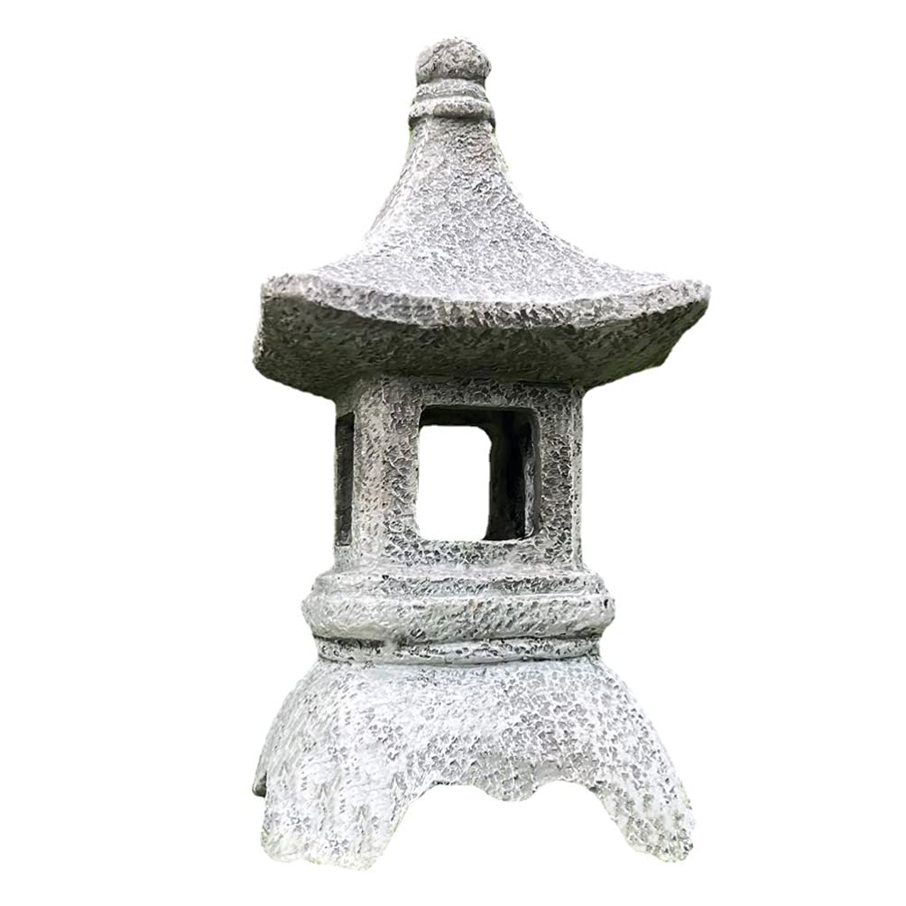 OSALADI Decor Pagoda Lantern Outdoor Statue Pagoda Concrete Lantern Chinese Style Outdoor Decoration Solar Power Light Adornment Light Crey