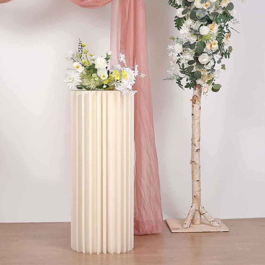 2 pack Foldable Cylinder Stands for Weddings,Cylinder Pedestal Stand Paper Columns Pillars Round Table Centerpiece,Cardboard Pedestal Display Stand for Party Birthday(Black,H 100cm/39.4in)