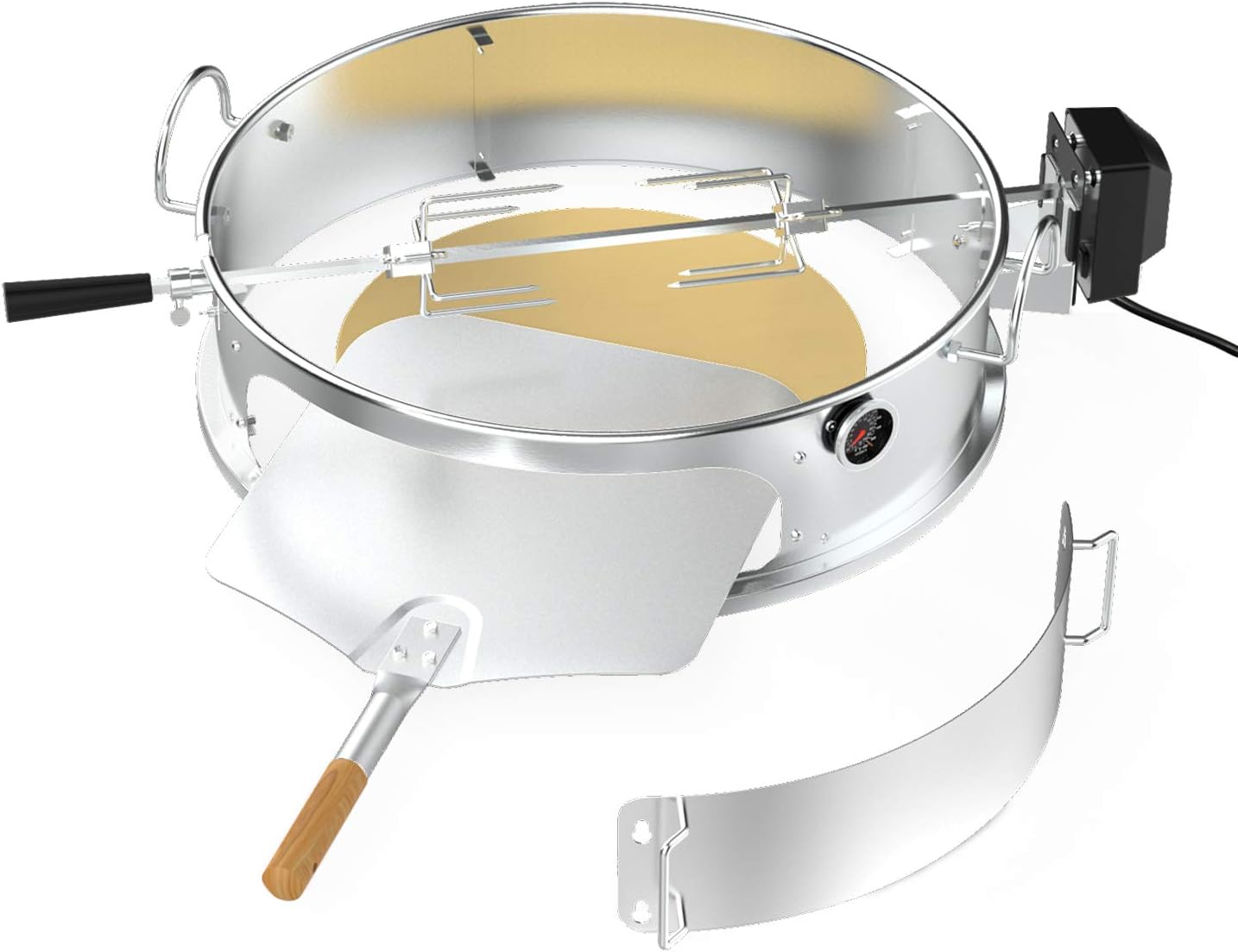 onlyfire Stainless Steel Pizza Ring Kit with Rotisserie,pizza stone&shovel,Multifunctional BBQ Kit,for Roasting Chicken&Cooking Pizza,fits Most 57CM Charcoal Kettle Grills