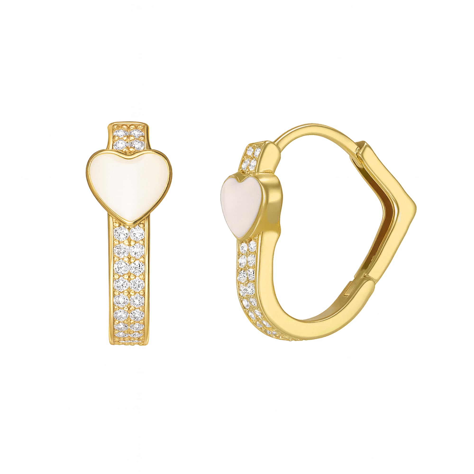 Orecchini Donna Sakrami in Argento 925 Dorato con Cuore Smaltato Bianco e Pavé di Zirconi – Design a Cuore + Scatola Personalizzabile con Dedica Incisa – Gioiello per Anniversario, Compleanno