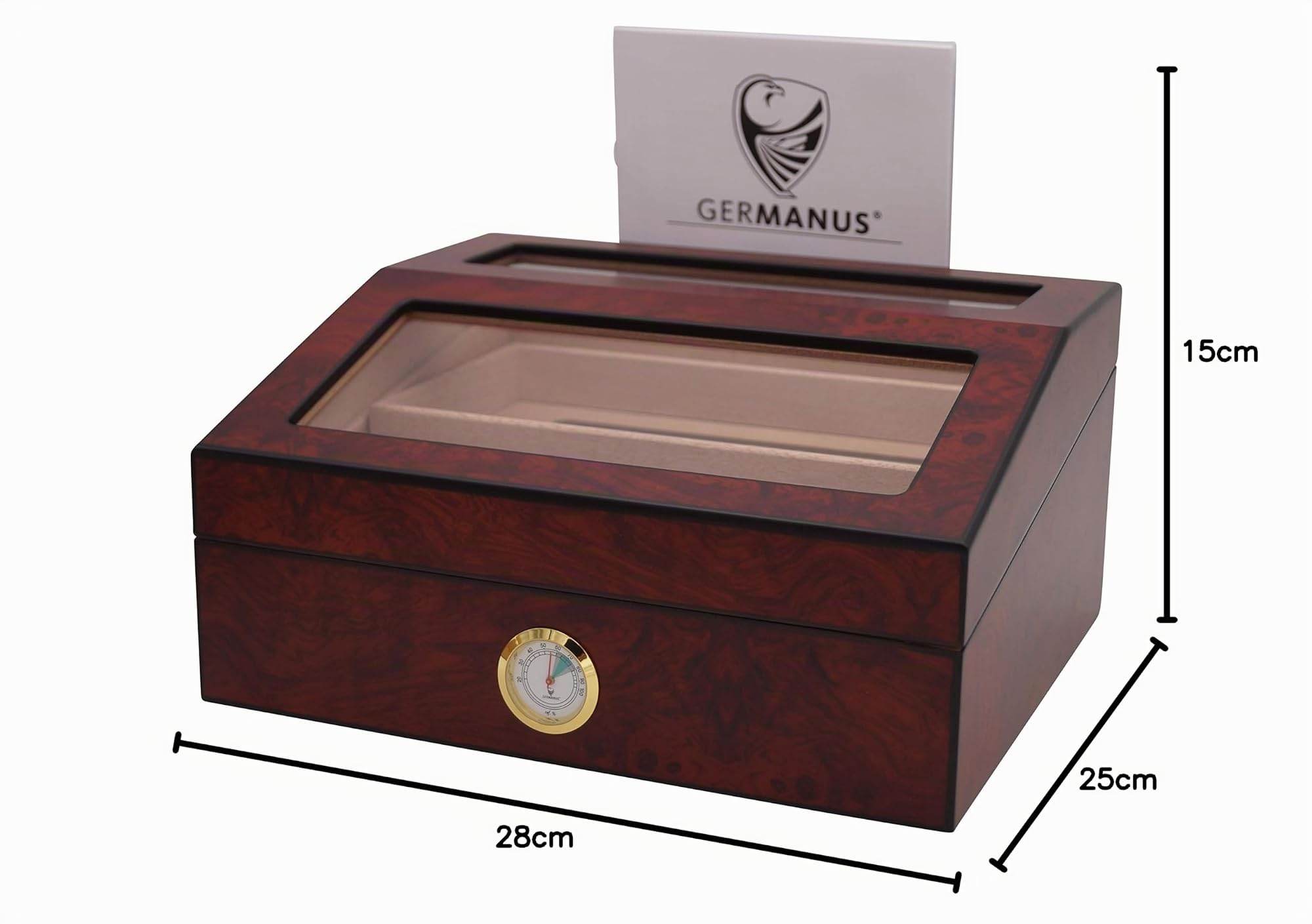 GERMANUS Humidor per Sigari Heinrich, mod. 224, con igrometro e Cristallo Umidificatore