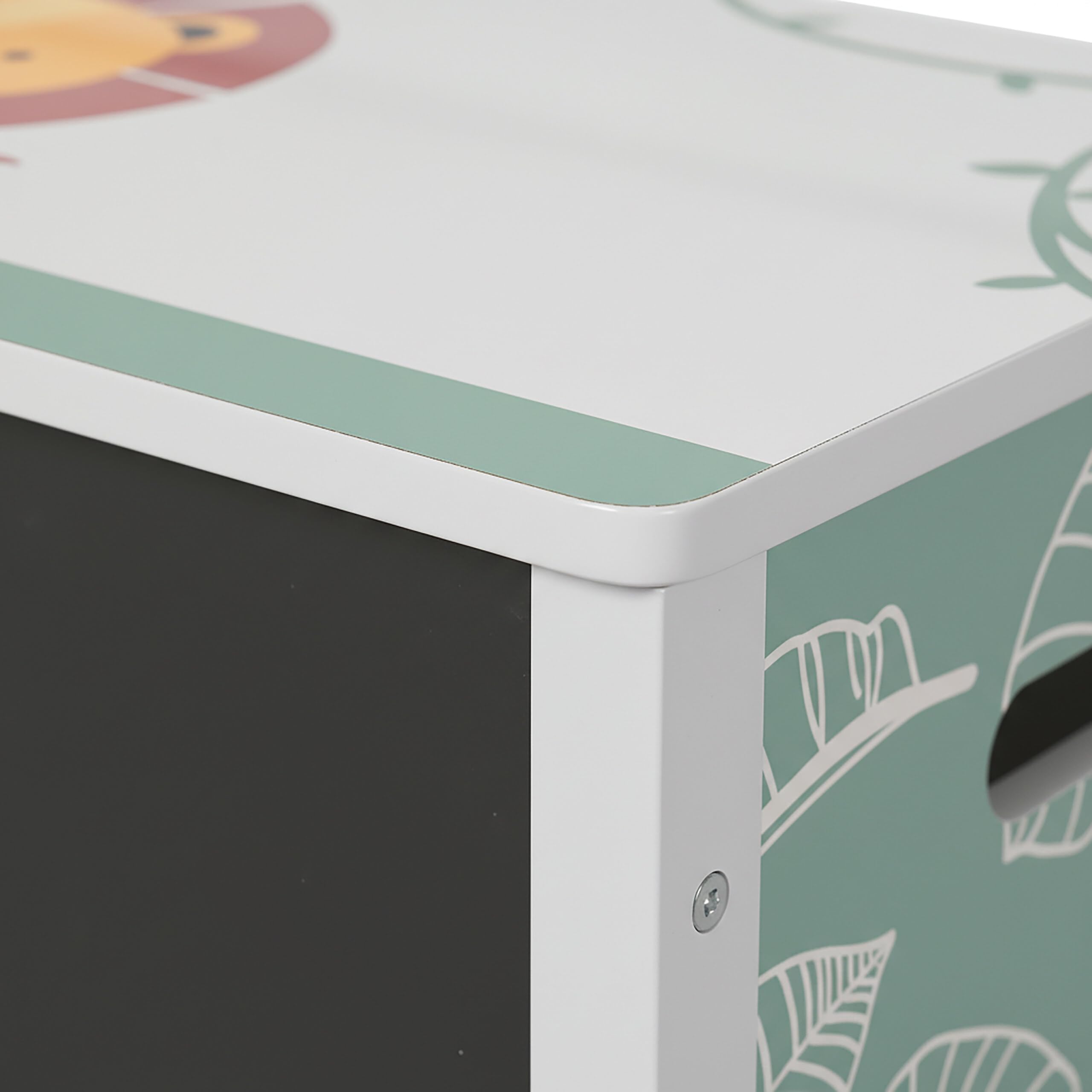 Relaxdays Banc-Coffre pour Enfants Rangement avec Tableau Motif Lion Multicolore H 55,5 x L 57 x P 30 cm