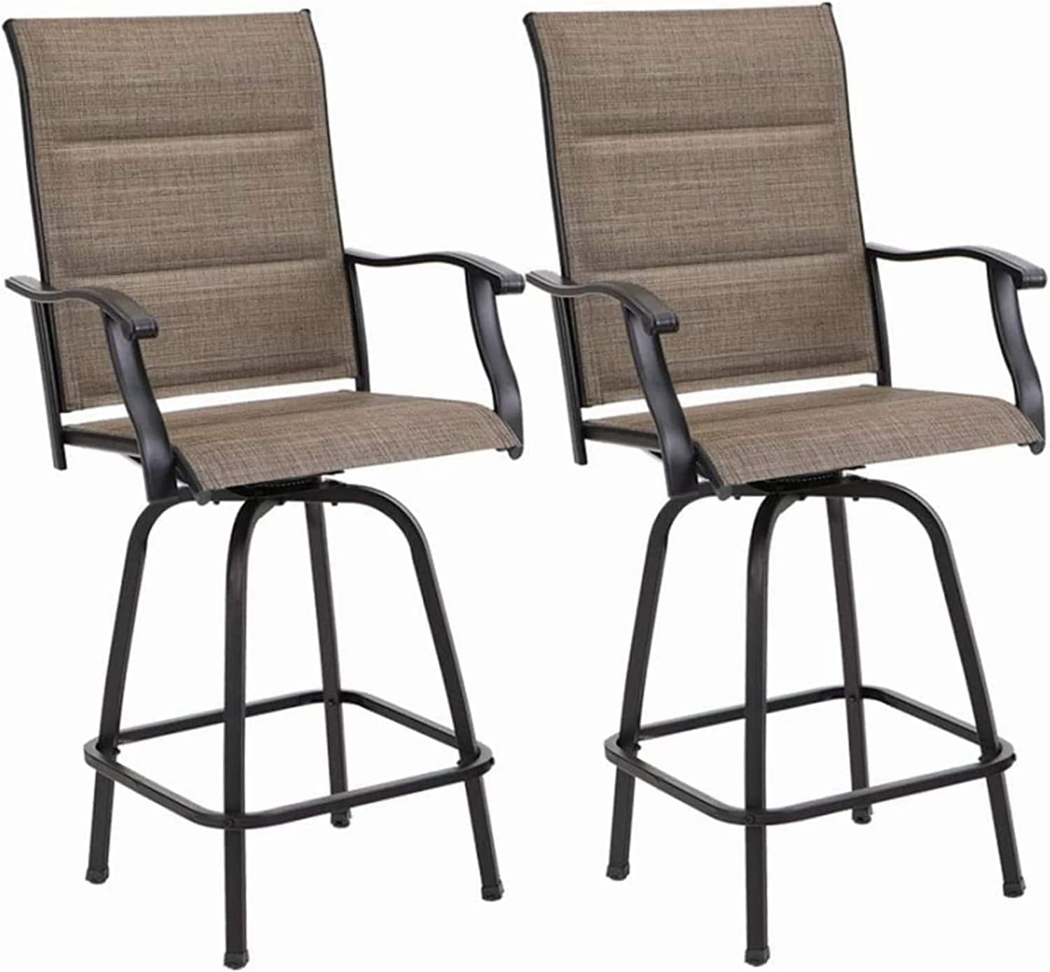 MFSTUDIO 2 PCS Padded Outdoor Swivel Bar Stools, Patio Bar Height Sling Chairs, Steel Frame All-Weather Resistant, Brown : Patio, Lawn & Garden