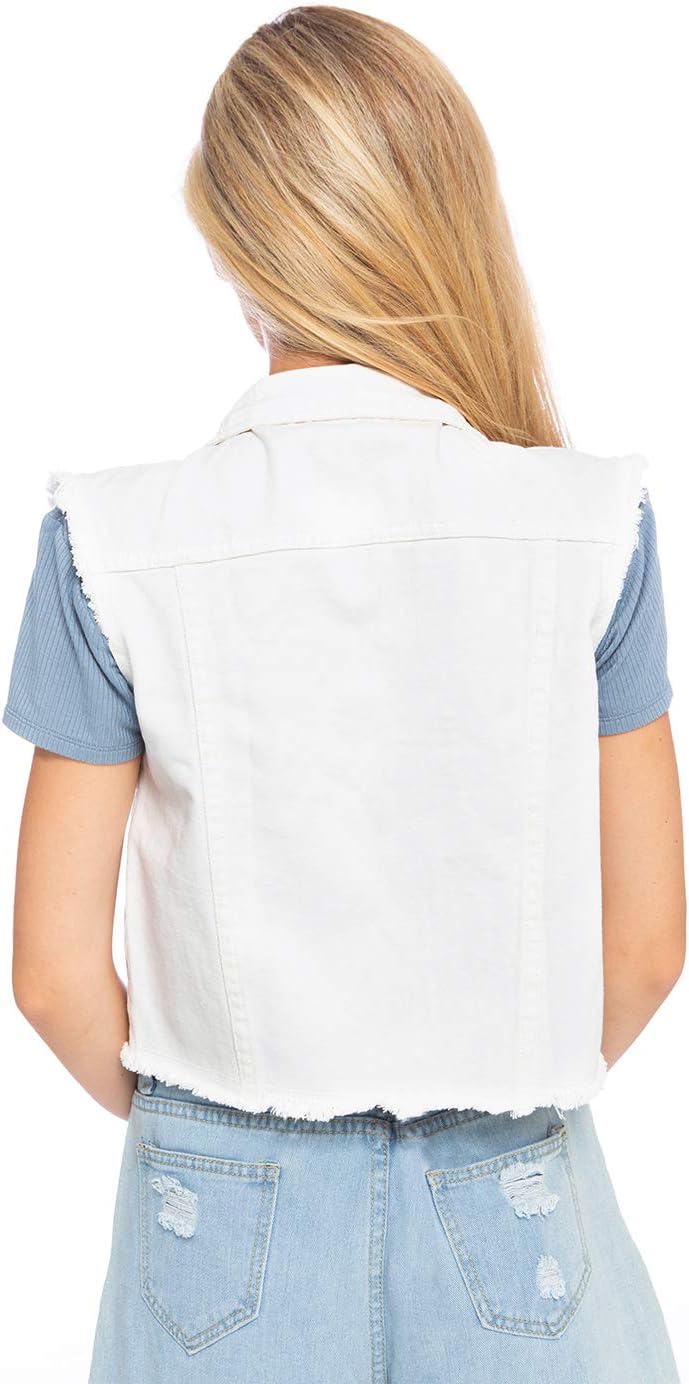 Anna-Kaci Womens Distressed Denim Button Up Sleeveless Crop Vest