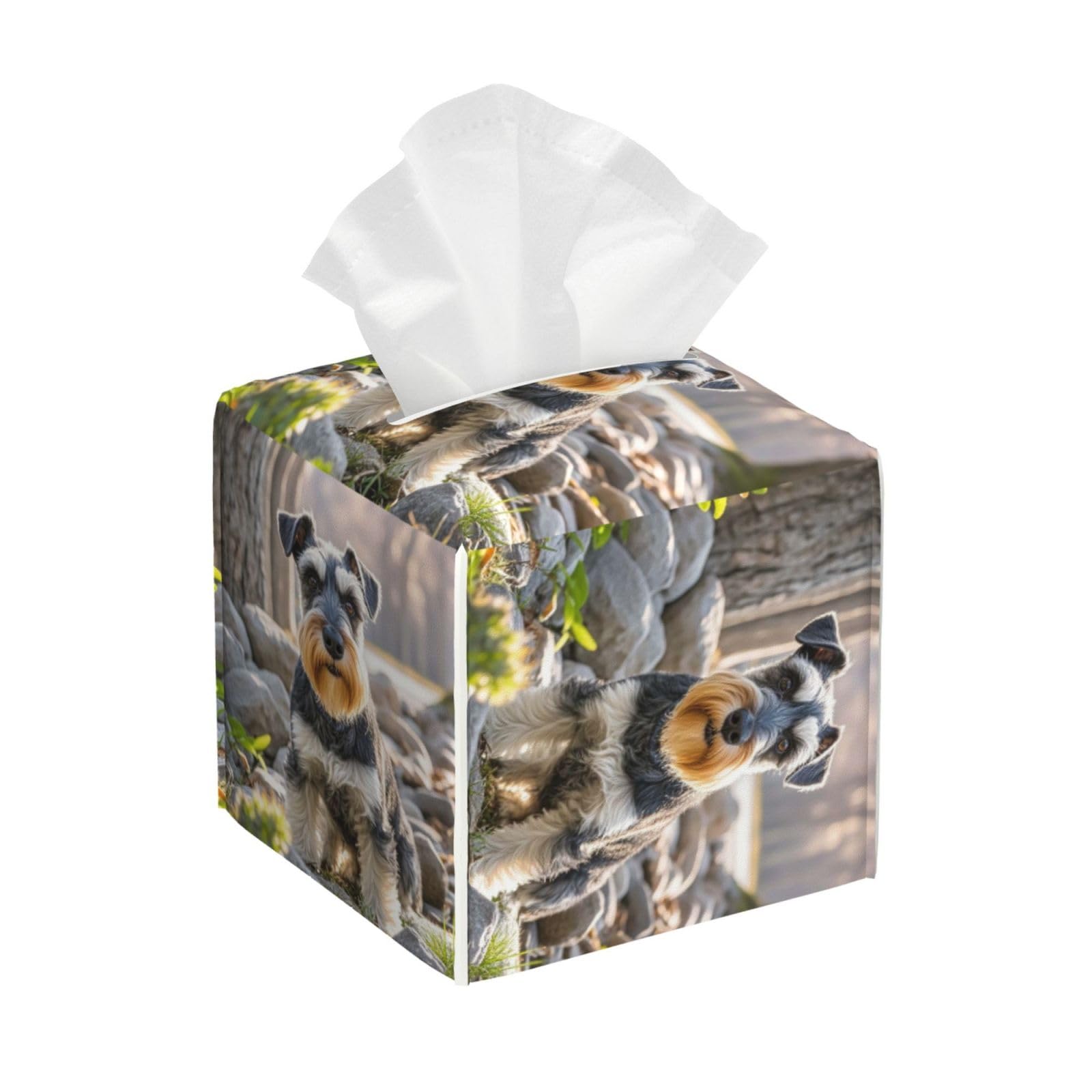 Cute Schnauzer Dog Tissue Box Cover Square Cube Boxes