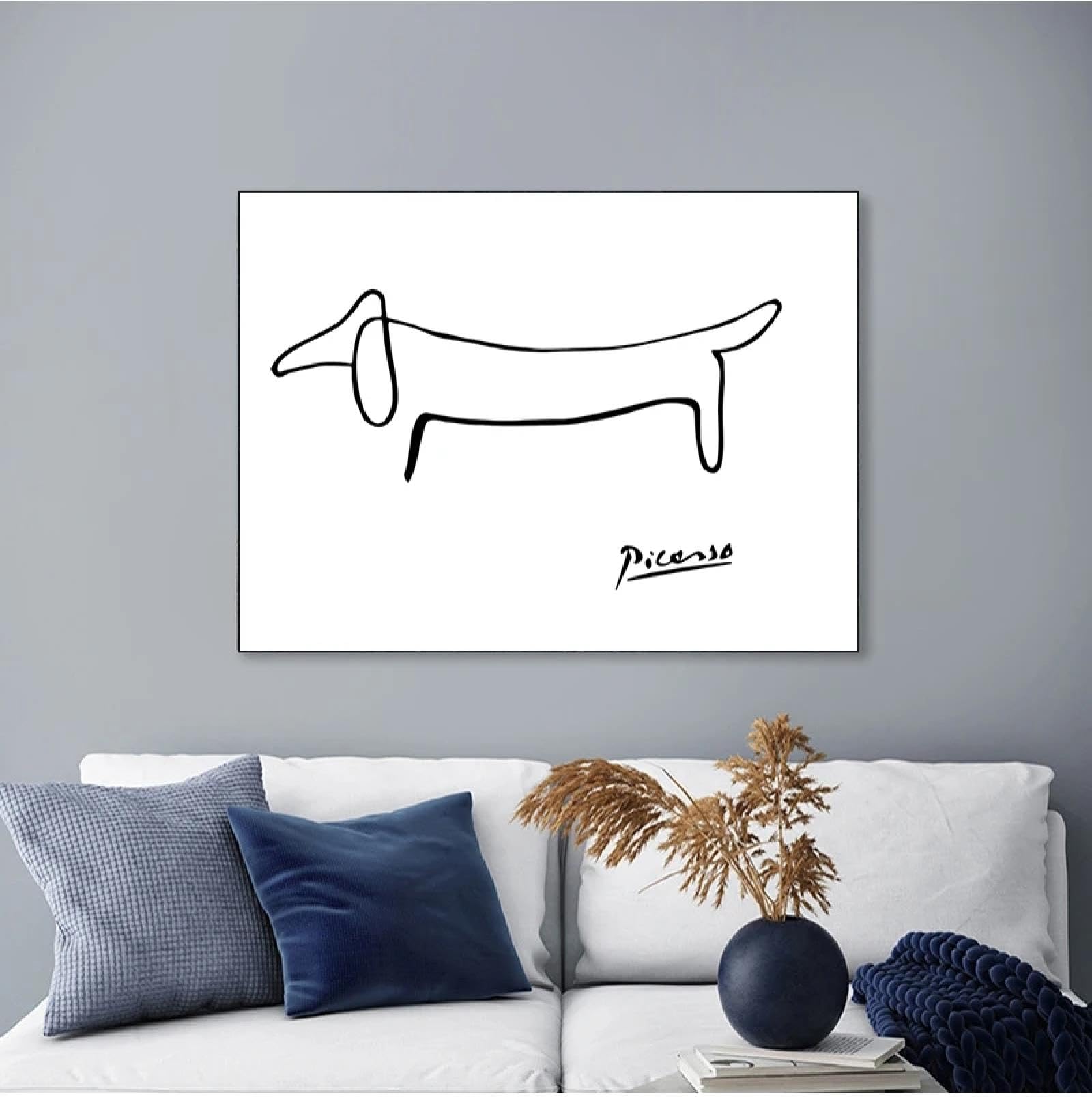 dsdsgog Picasso Abstract Painting One Stroke Prints Poster Wall Art Canvas Dog Poster Black And White Wall Pictures Living Room Decor 50x70cm Frameless