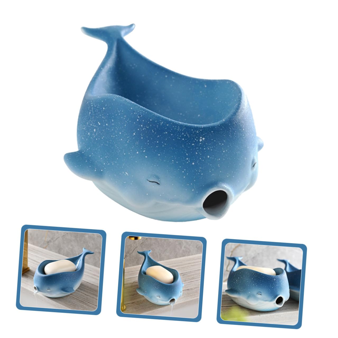 WOONEKY Portasapone in Ceramica con Scarico Vassoio Porta Sapone Drenante per Bagno e Cucina Supporto Multiuso per Sapone e Accessori Design Carino e Facile da Pulire