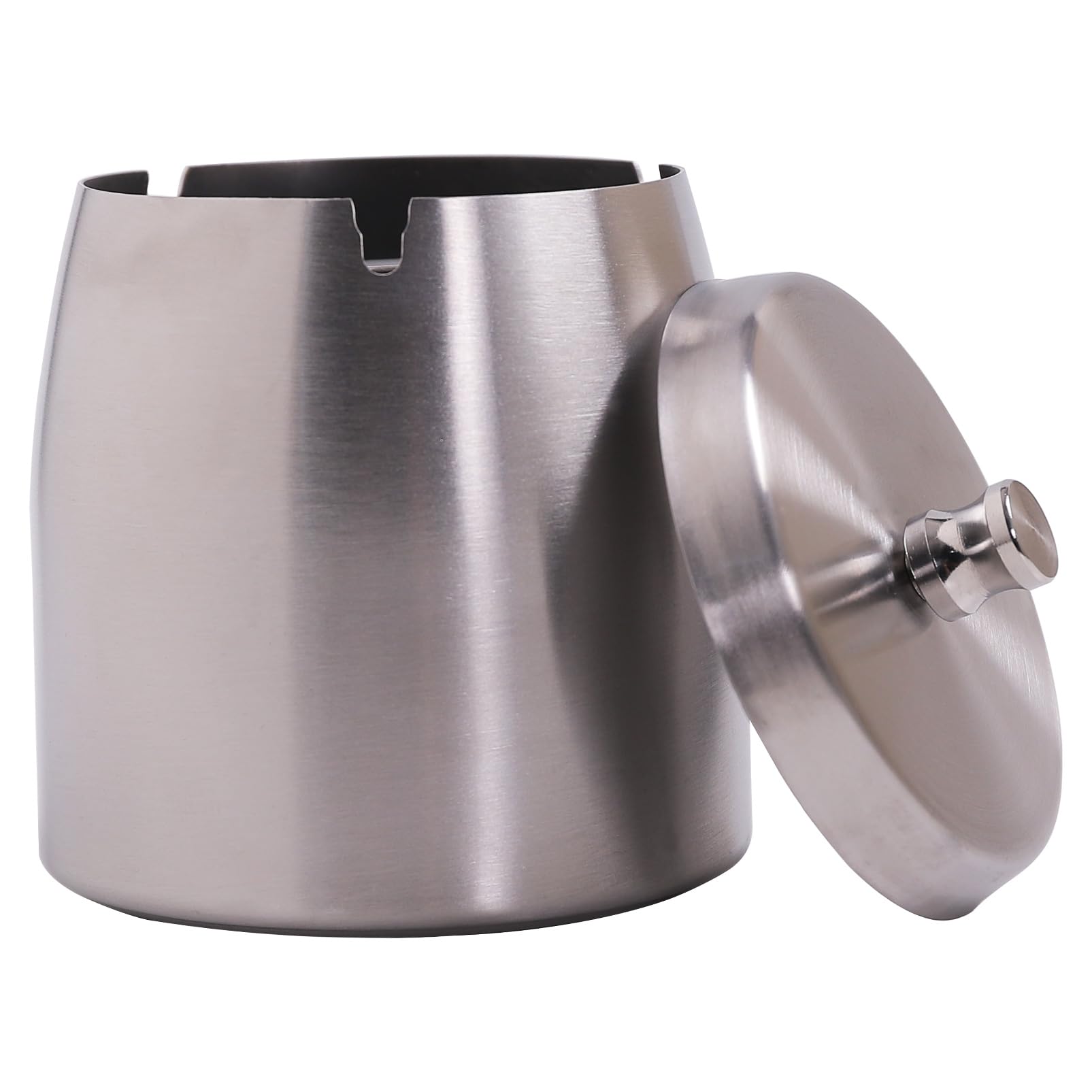 Large Ashtray with Lid for Cigarette, Stainless Steel Smokeless Odorless Windproof Ash tray for Home Office Tabletop Outside Patio Outdoor Balcony(3.93"x3.2"x3.82")