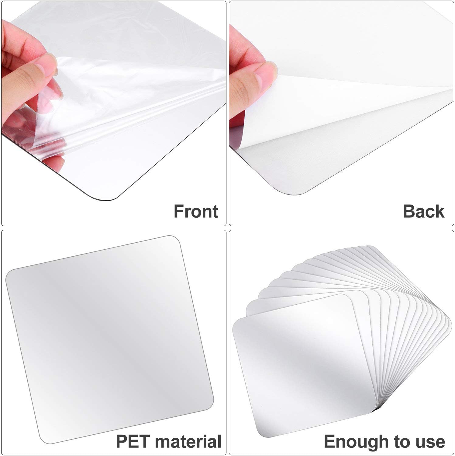 15 Pieces Mirror Sheets Flexible Non Glass Mirror Plastic Mirror Self Adhesive Tiles Mirror Wall Stickers (6 x 6 Inch)