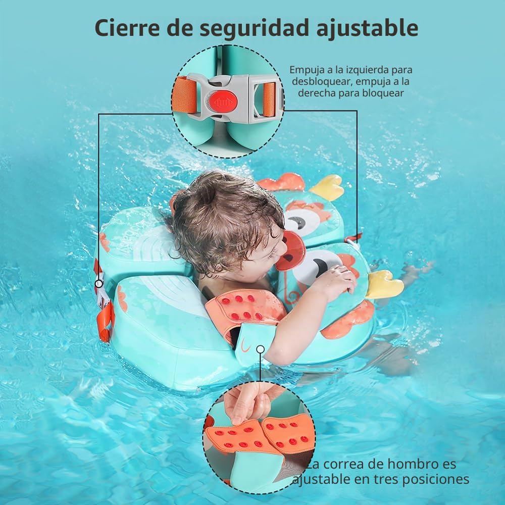 Mambobaby - Flotador de natación para bebé, no inflable, impermeable, anillo de flotación para 3 y 72 meses, para bebé, niña, piscina, lago, azul, perla de espuma de piel